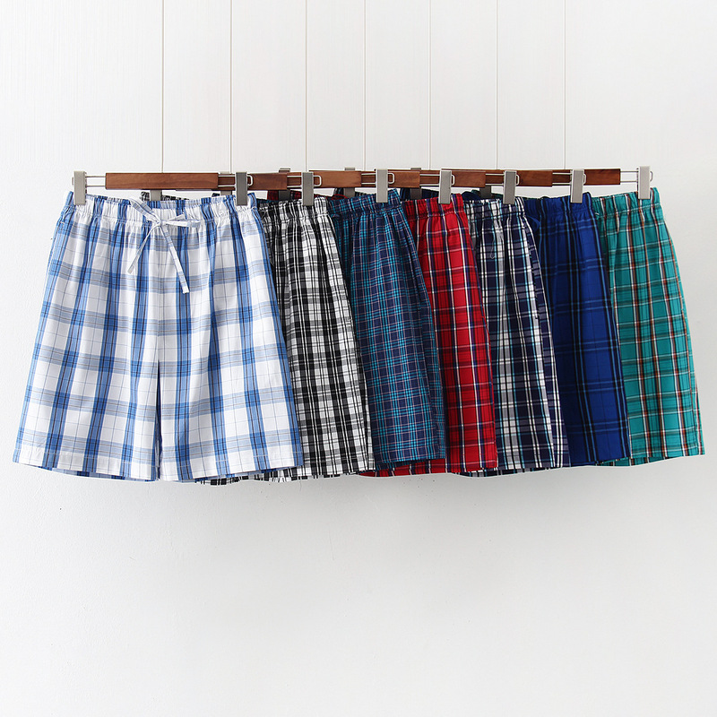 New Spring and Summer Men's Shorts, Thin Cotton Home Pants, Loose Large Size Pajama Pants, Air-Conditioned Plaid Casual Pants