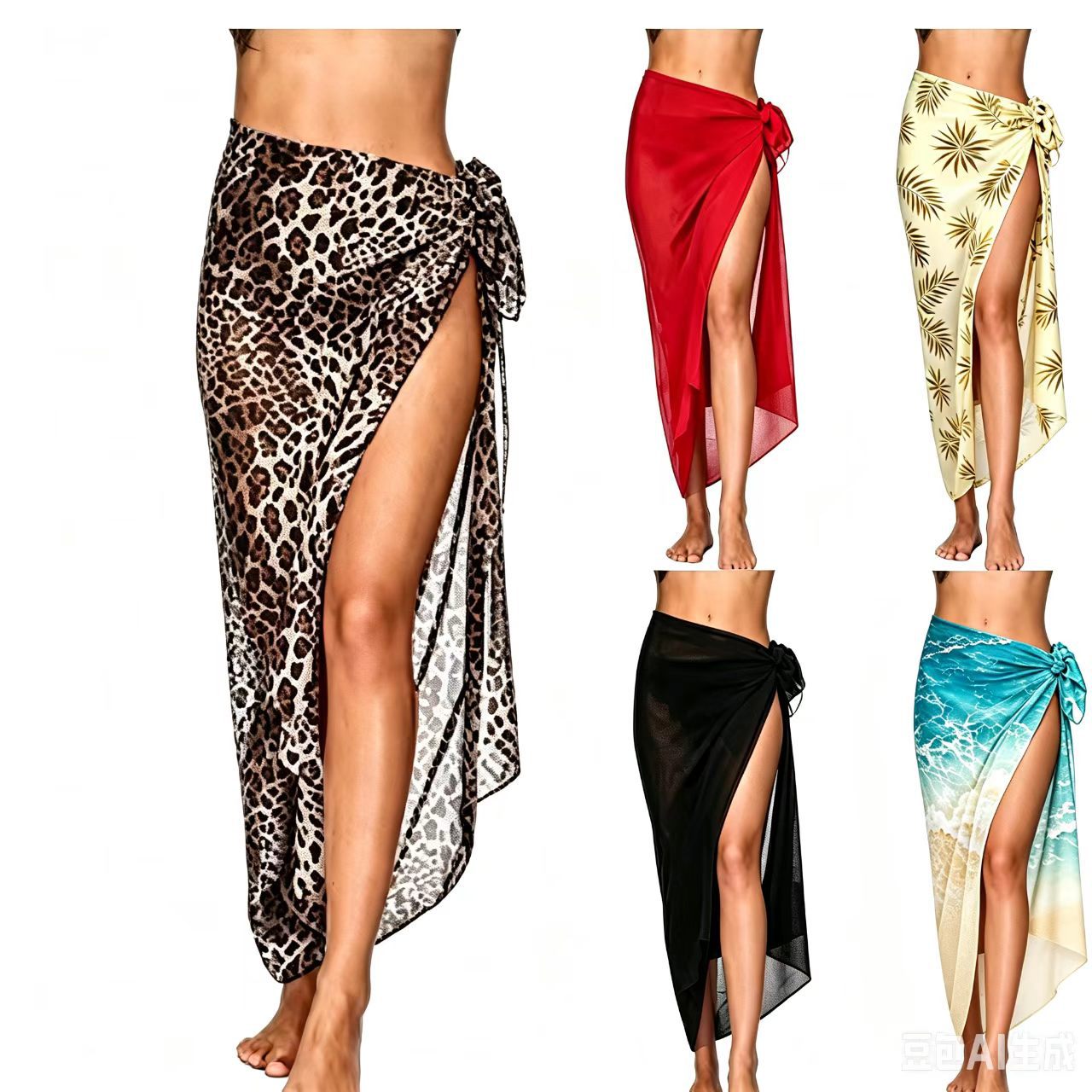 European and American Cross-Border Long Mesh Beach Wrap Skirt, Sexy Bikini One-Piece Scarf for Women