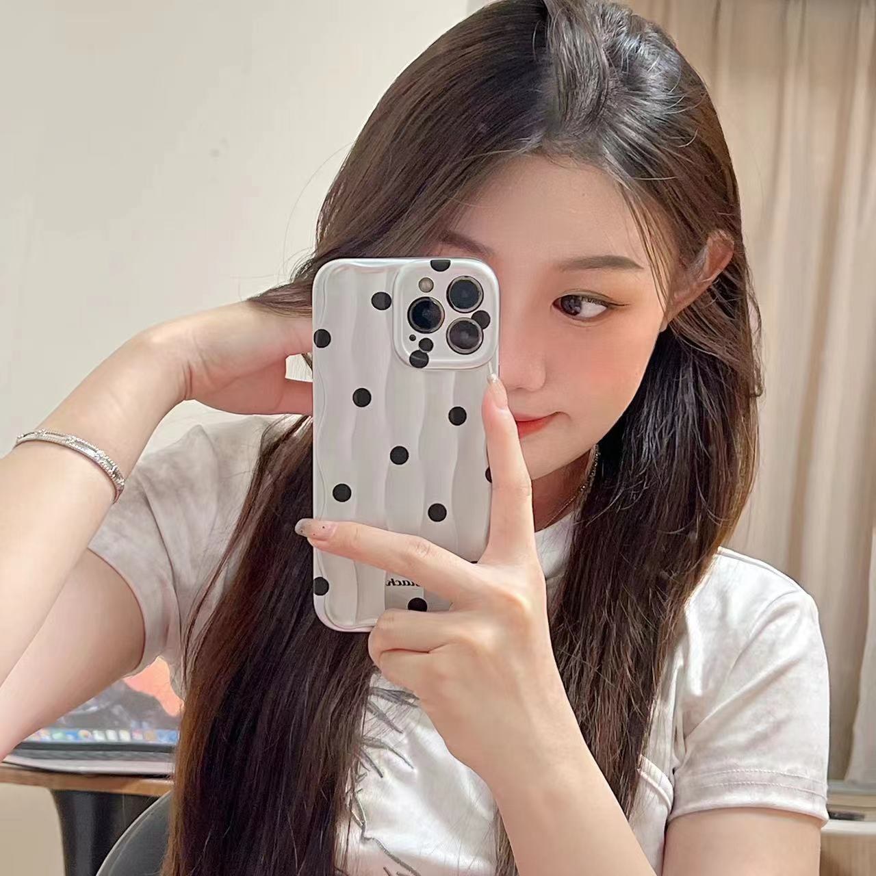 Punto de onda plateado galvanizado simple para iPhone14 patrón de onda 15ProMax Apple 12 funda para teléfono móvil 13 mujer 14PM