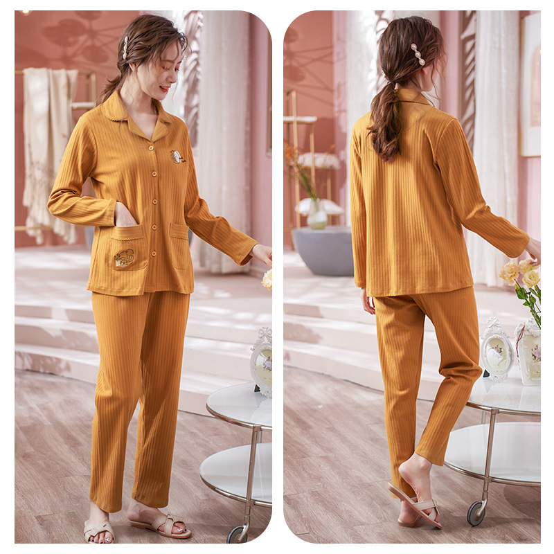 2023 nuevos pijamas de las mujeres de primavera y otoño 100% algodón pantalones de manga larga cardigan Plus tamaño Otoño e Invierno Delgado homewear