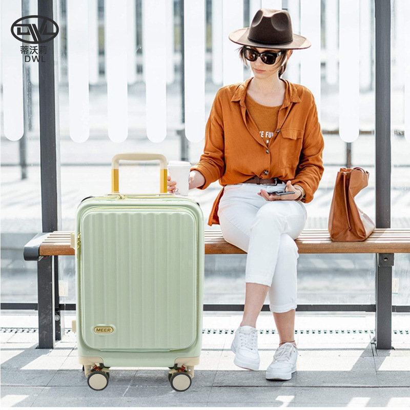 Popular front open lid trolley case with brake wheels USB charging treasure cup holder for tablet computer explosion-proof zipper case