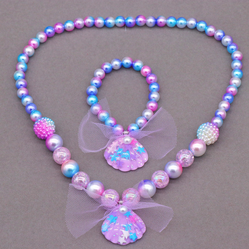 Collar de princesa para niños Bracelet Joyería Conchas de sirena Collar de perlas accesorios de traje de baño de niña