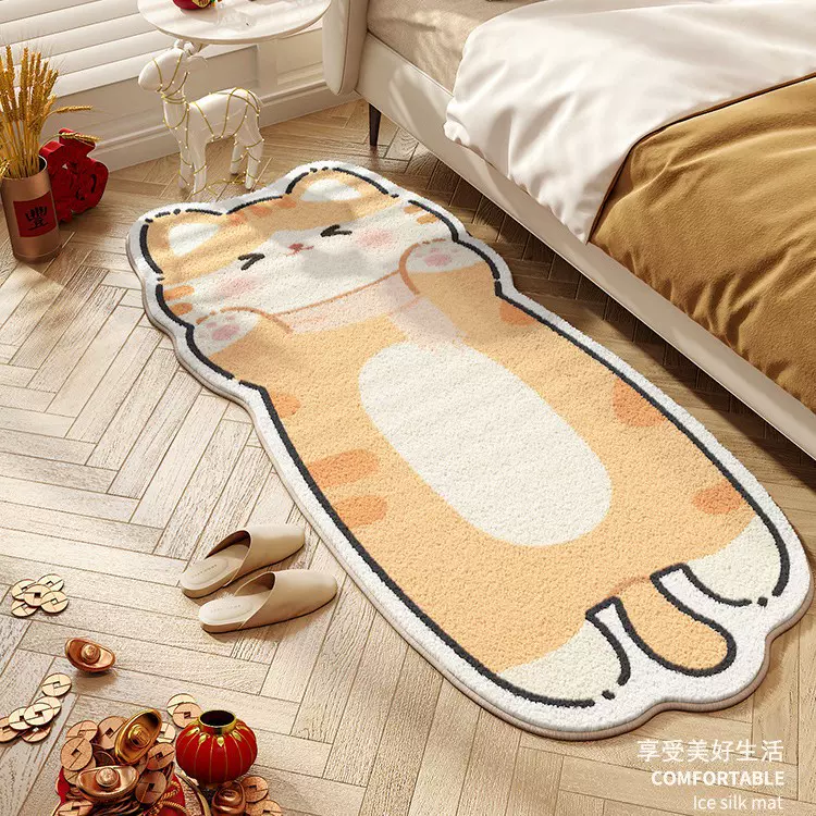 地毯卧室卡通可爱小猫床边毯隔凉加厚仿羊绒地毯家用房间飘窗垫