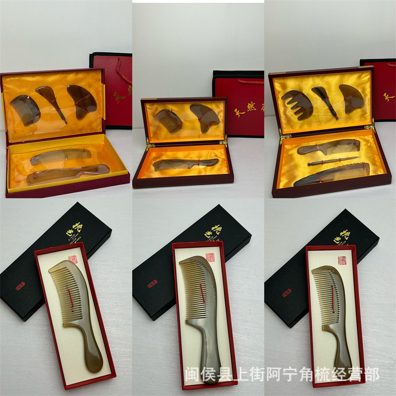 Horn Comb Gift Set Premium Ox Horn Hair Comb for Long Hair Home Use Elegant Festival Gift Box overview