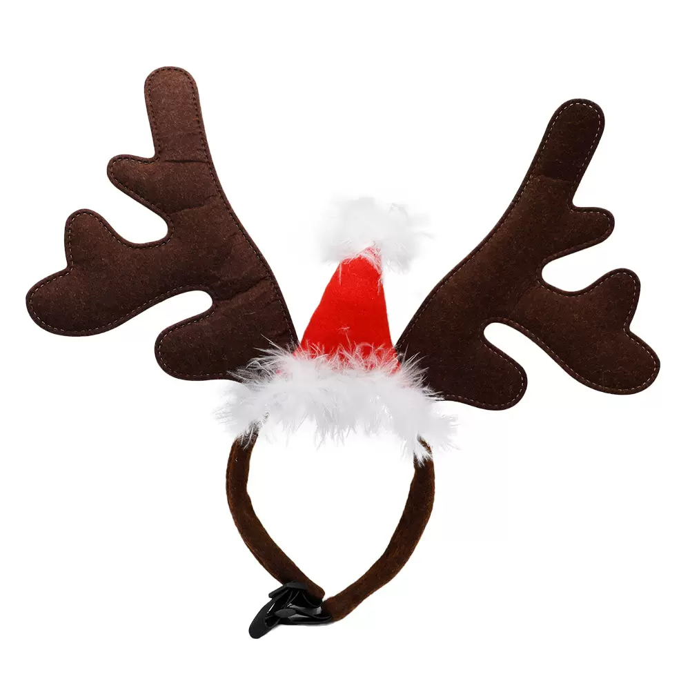 独立站跨境圣诞帽发箍麋鹿羽毛头扣鹿角宠物猫猫狗狗装饰化妆派对