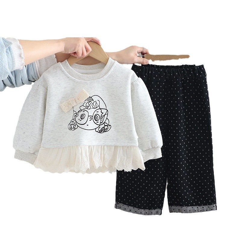 Conjunto de dos piezas para niñas estilo coreano, primavera-otoño 2024 – sudadera y pantalón, venta al por mayor.