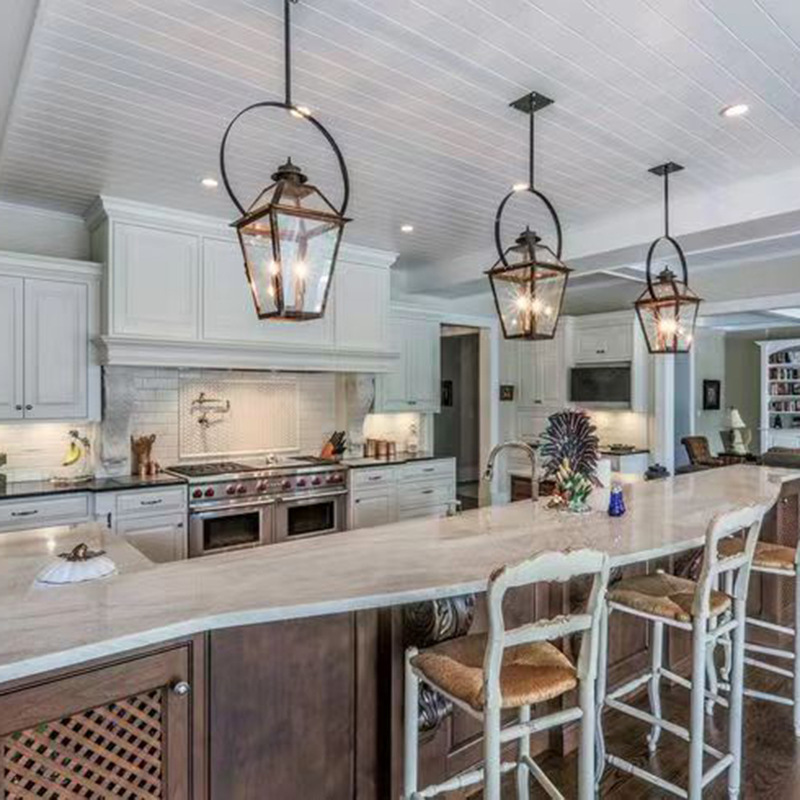 American country retro lighting restaurant balcony entrance pavilion bar chandelier copper glass lampshade decoration hanging