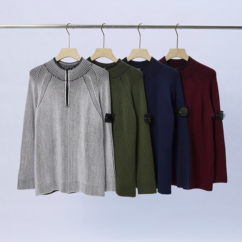 Cross-Border Stone Classic Cuff Label Half-Zip Round Neck Off-Shoulder Long-Sleeved Core-Spun Yarn Sweater for Men and Women Cross-Border Stone Classic Cuff Label Half-Zip Round Neck Off-Shoulder Long-Sleeved Core-Spun Yarn Sweater for Men and Women
