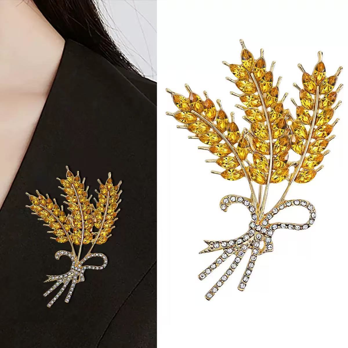 跨境韩版时尚轻奢植物胸针女小众高级感别针diy高档ins水钻胸花