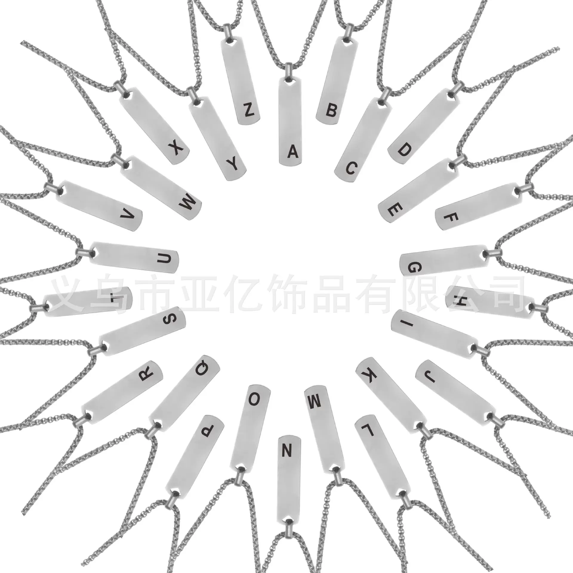 跨境热销简约26个字母不锈钢吊坠男士钛钢不掉色可百搭毛衣链项链