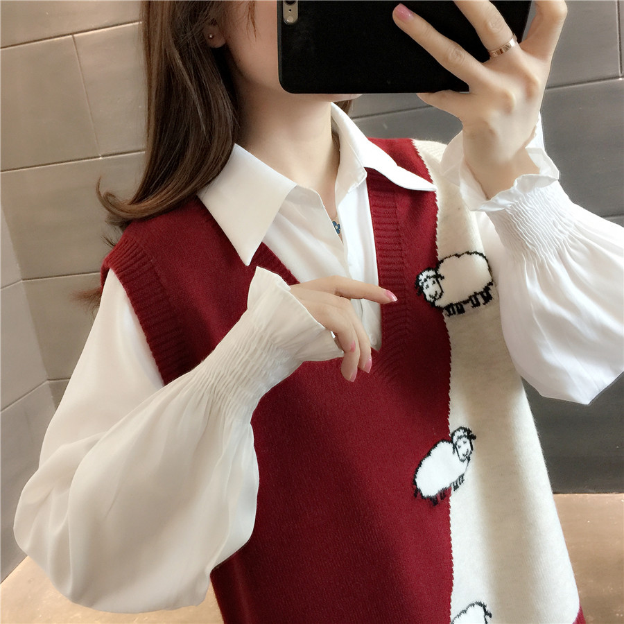 Overwear estilo preppy Chaleco de punto chaleco suelto desgaste exterior nuevo 2024 primavera y otoño popular desgaste interior suéter de las mujeres