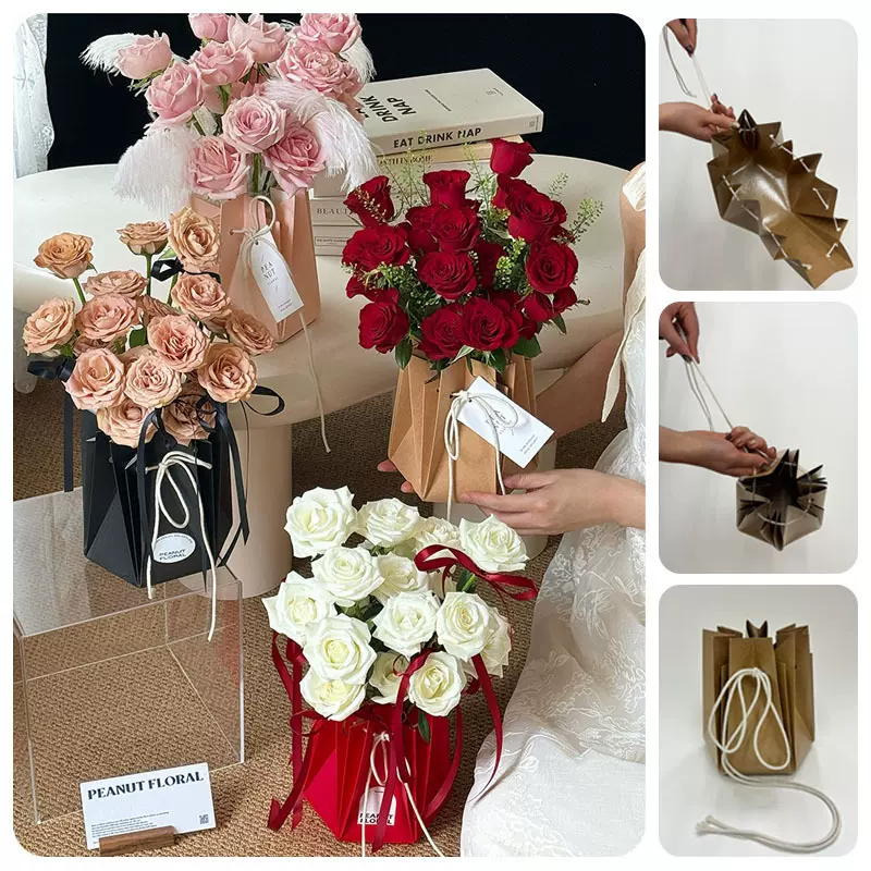 手打玫瑰花束鲜花手捧花袋防水插花抱抱袋批发伴手礼鲜花袋纸袋