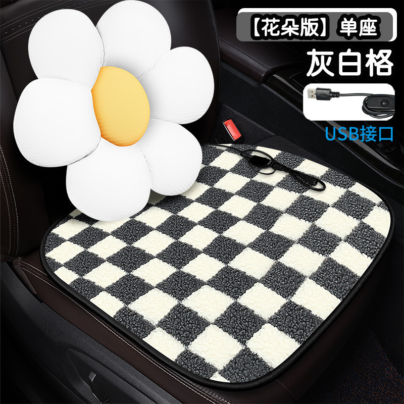 卸売り棋盤格加熱クッション自動車クッションクロスボーダー漫画花羊小毛内装用品冬シングルクッション|undefined