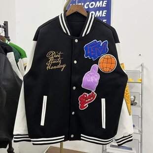 Nba Embroidered Baseball Jacket for Men, Trendy Autumn and Winter American Retro Vibe Style Clothing, Towel Embroidery Jacket