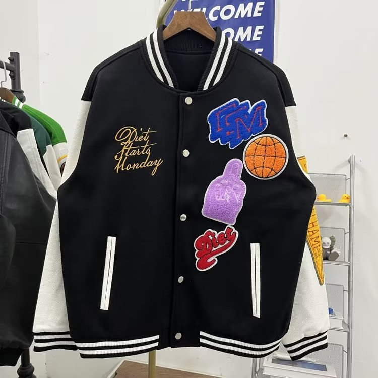 NBA刺绣棒球服男ins潮秋冬美式复古vibe风服装毛巾绣夹克外套