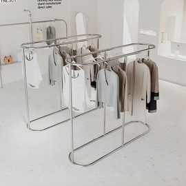 服装店中岛架椭圆形落地展示架不锈钢双排挂衣架男女童装专用货架