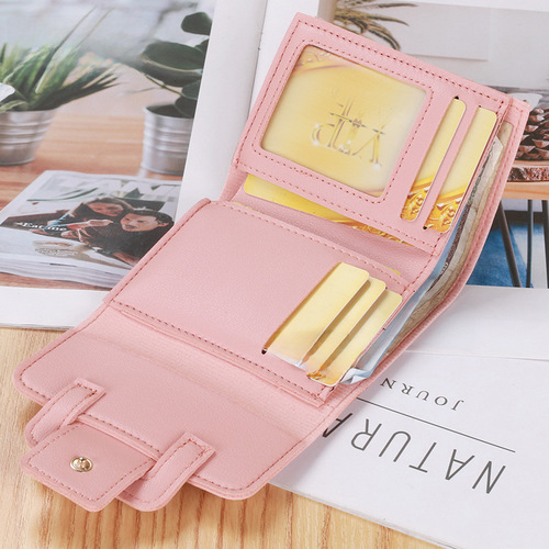 New Korean-style solid color drawstring three-fold women's wallet, ladies' coin purse, clutch bag, student short wallet, billfold