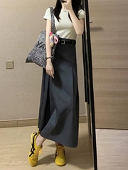 梨形身材灰色西装半身裙女秋季胖妹妹mm高腰遮胯显瘦中长款a笙陇