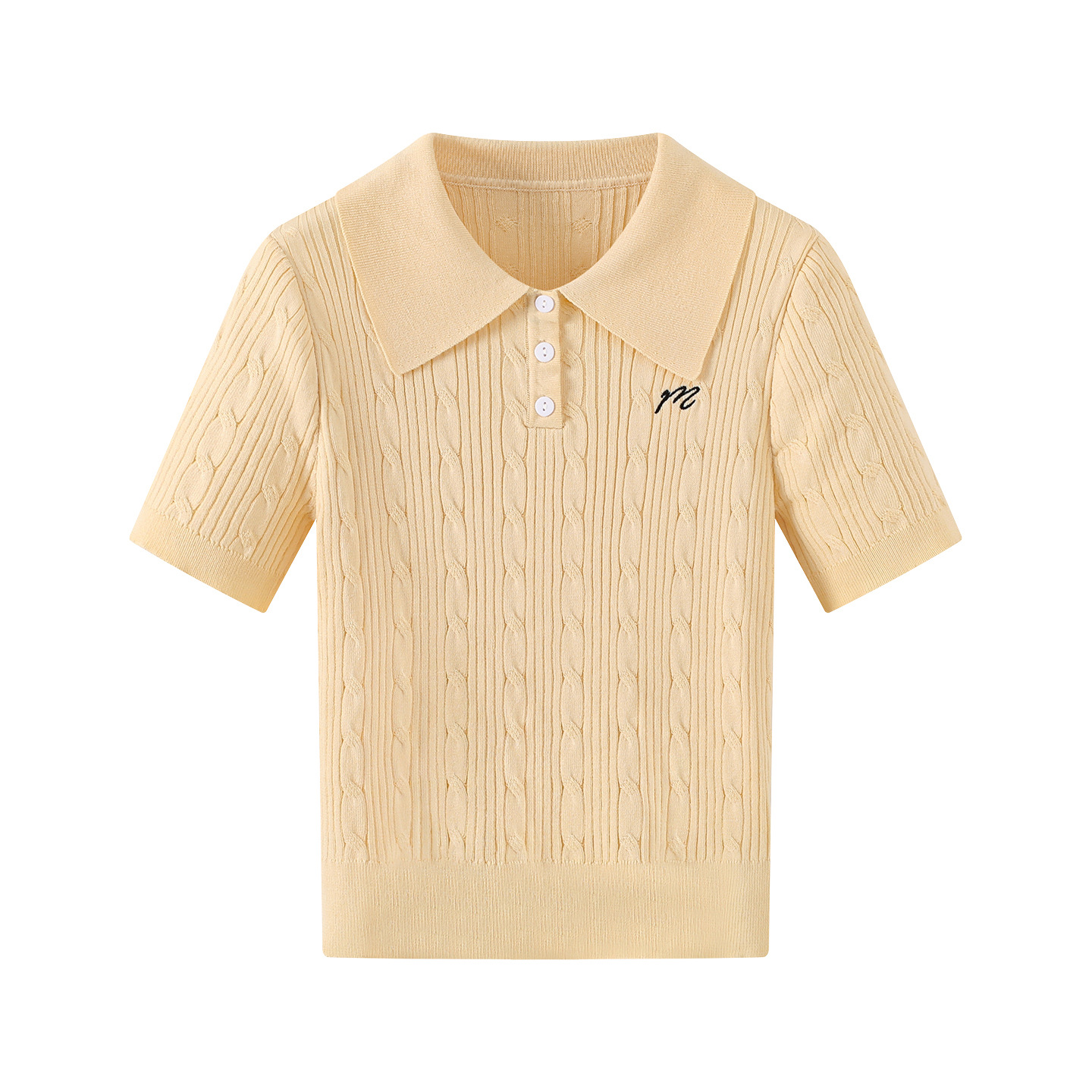 Real photos of the 2026 summer new cable knit polo collar sweater short-sleeved top for women, size M.