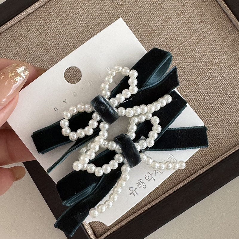 Handgjord pärlrosett sammet hårnål kvinnlig lugg klämma tillbaka huvudbonad håraccessoarer flicka sida klämma topp klämma håraccessoarer_voghion.com