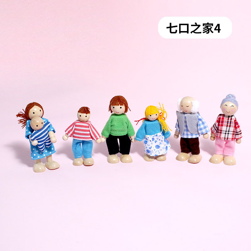 Muñeca de juego de madera bebé juguete niños muñeca conjunta familia móvil 6 boca 7 boca muñeca al por mayor