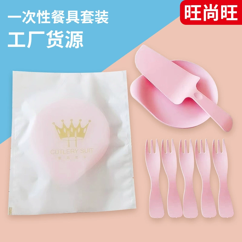 Water drop plate cake knife fork set individual packaging disposable cake utensils plastic cake knife fork plate combination