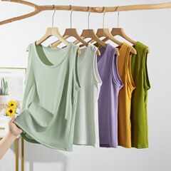 Outerwear with edging strapless vest for women in summer ice silk ribbed slimming inner layering shirt round neck sleeveless wide shoulder top 