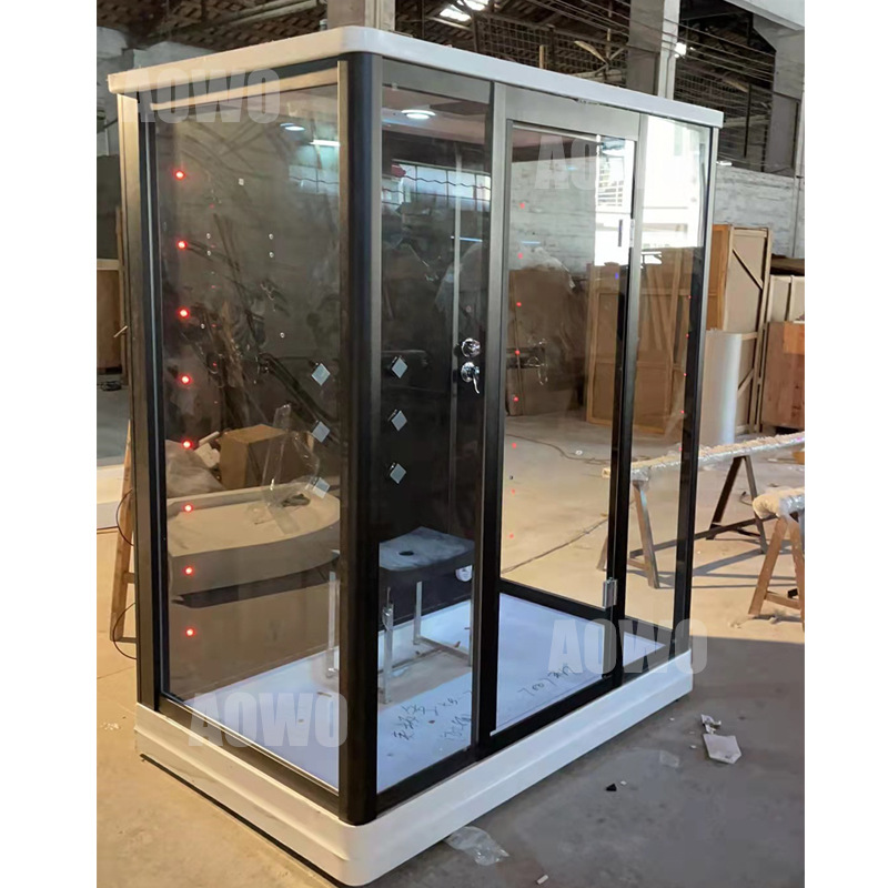 Sala de baño con puerta corredera de vidrio rectangular de una pieza separación húmeda y seca con boquilla de masaje de espalda sala de ducha sala de vapor