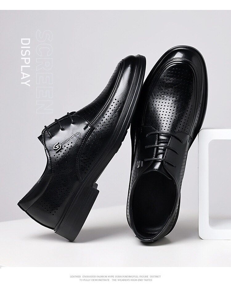 Giày sandal da nam mùa hè buộc dây, đế cao 2 cm, thoáng khí kiểu công sở — Màu nâu, màu đen chi tiết 15