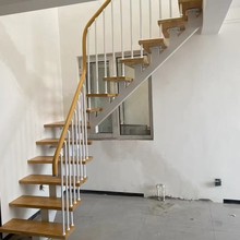 室内直梁楼梯家用简约阁楼梯子复式直梁梯跃层斜梁楼梯钢木楼梯