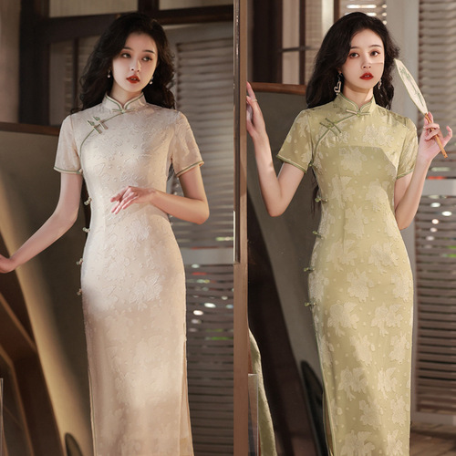 Rice white chiffon fairy is gentle improved cheongsam Retro Chinese Dress oriental Cheongsam for women restoring ancient ways with short sleeves