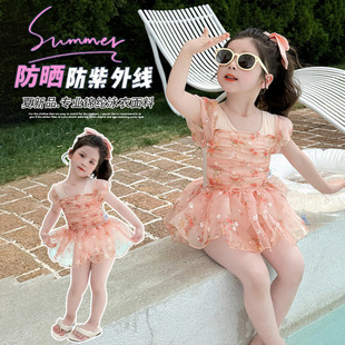 Girls' Swimsuit Summer 2025 New Cute Quick-Drying Baby Girl Summer Dress Fashionable Floral One-Piece Swimsuit