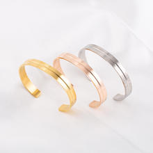 跨境欧美新款几何C形开口凹槽手镯男女个性刻字不掉色钛钢手饰品