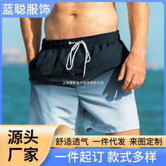 INSネット赤グラデーション水泳パンツ男性ゆるいプリント四分平角パンツアマゾン男性ビーチパンツ
