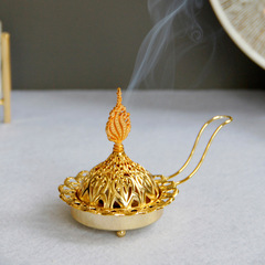 簡約現代風格金色金屬香爐中東阿拉伯手持香熏爐燭台兩用金屬