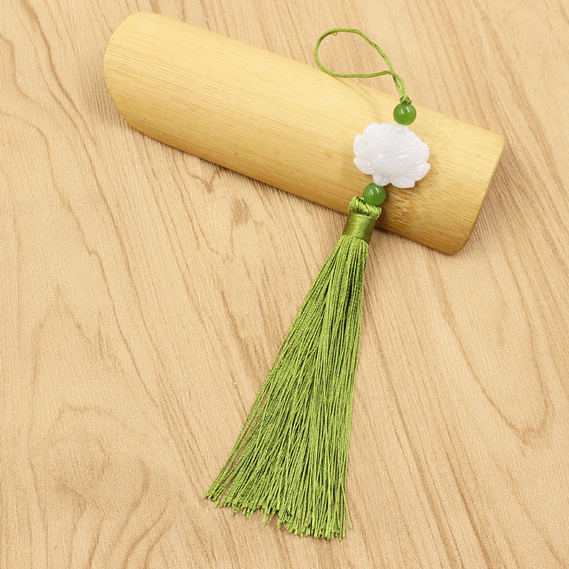 Nudo chino marcador borla DIY accesorios de joyería imitación Jade blanco ventilador de loto barba ventilador colgante oreja colgante