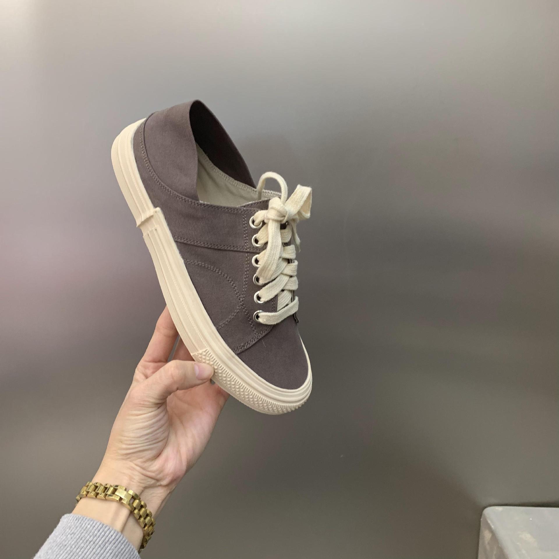 2024 South Korean Spring Edition New Two in One Thick soled Canvas for Women, Heels, Stepping on Half Trailer Casual_voghion.com