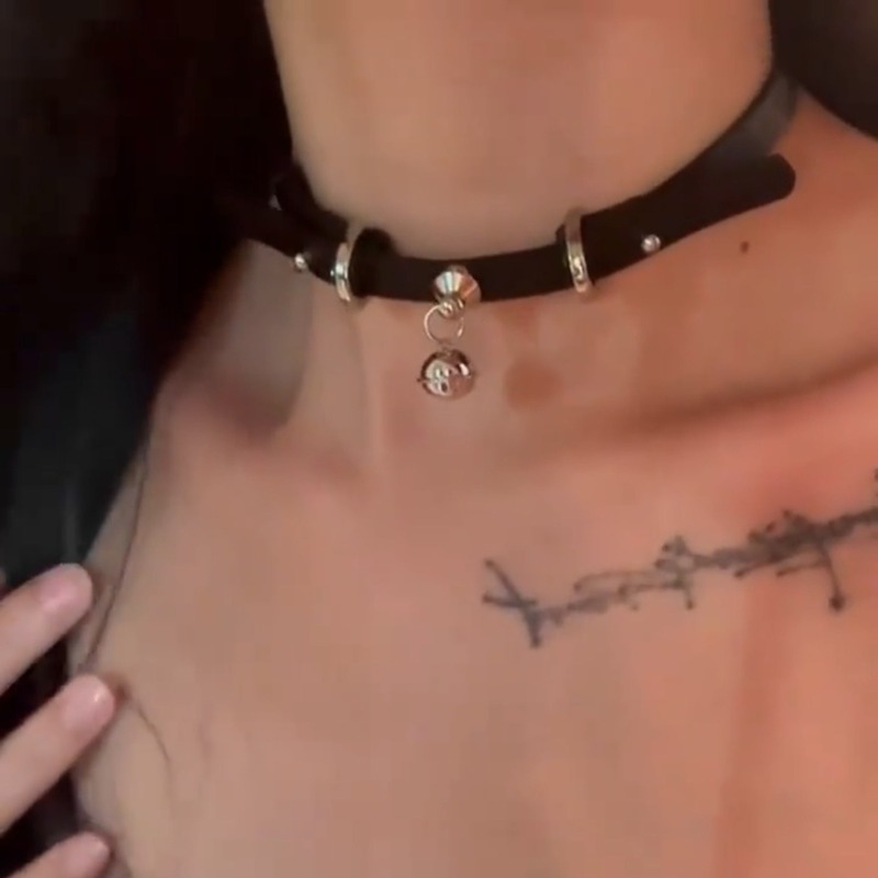 choker双耳小铃铛PU皮项圈时尚锁骨链制颈带圣诞节个性潮颈链|undefined