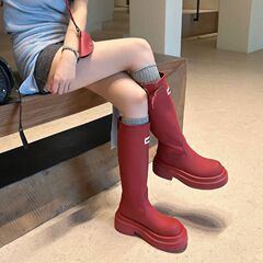 厚底防滑高筒红色雨靴子2025户外露营雨鞋不过膝旅游长筒靴骑士靴