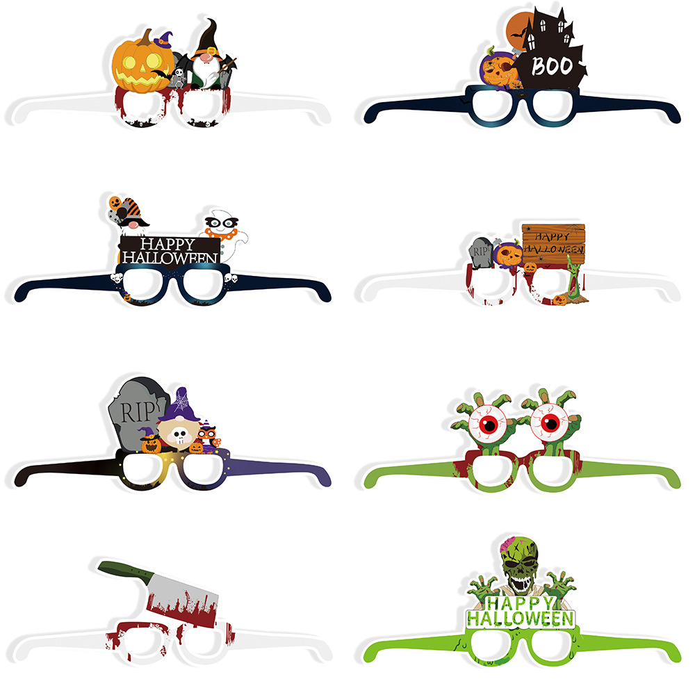 Nueva decoración de Halloween gafas de papel cuchillo de sangre de calabaza accesorios de fotografía fantasma fiesta vestido extraño marco de gafas