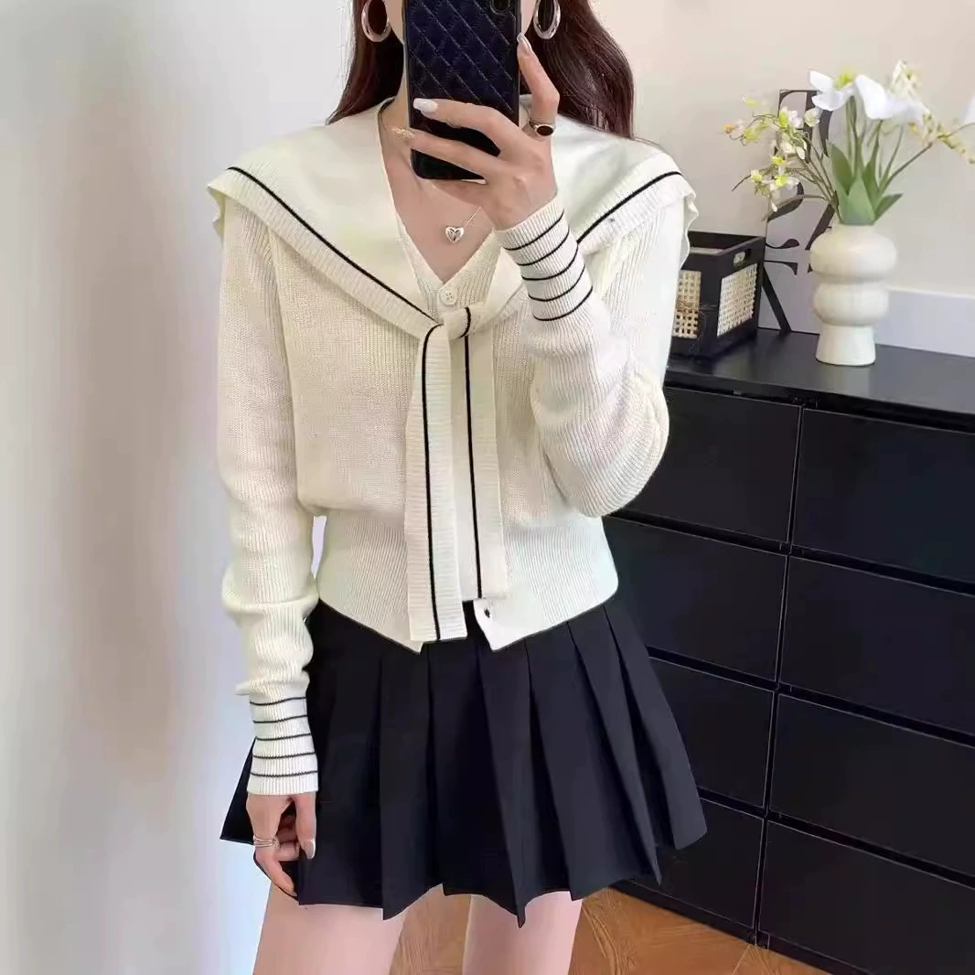 Нavy knitted demi-season design cardigan, fashionable jacket, sweater, trend of season