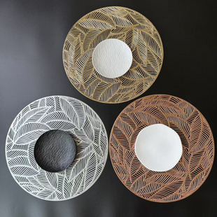Cross-border New Modern Nordic Style Light Luxury Round PVC Bronzing Hollow Placemat Thickened Leaf Decorative Tea Cup Mat