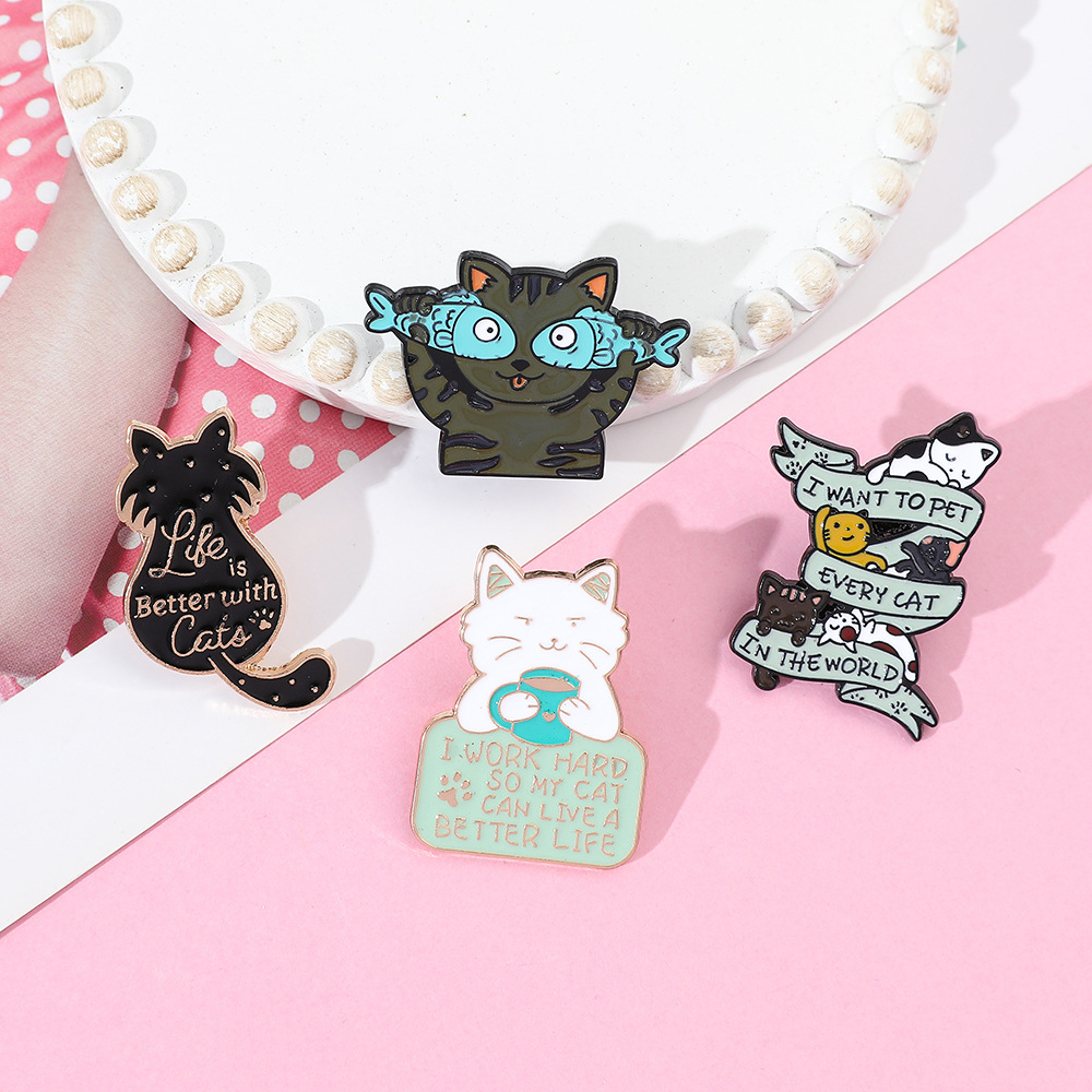 9g Weight Brooches Classification Daily Occasion Alloy Material Letter, Cat, Fish Pattern Unisex Gender Cartoon, Enamel Design Cute Style Cute Pin Letter Cat Fish Alloy Cartoon Enamel Unisex Brooches 7