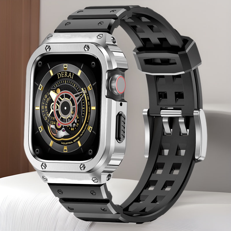 Suitable for Apple Watch S10/7/6/Ultra Small Square Five-Coin Steel Case Integrated Belt 41/44/45/49mm