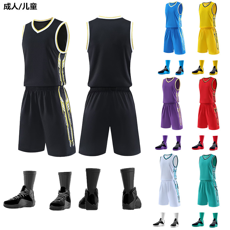 2025 New Basketball Uniform Set Ready-Made Sports Game Jersey Breathable Men's and Women's Foreign Trade Cross-Border Children's Printable