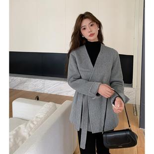 Designed Korean V Neck Double-Sided Cashmere Outwear Women's Short 2025 New Fashionable Woolen Outwear