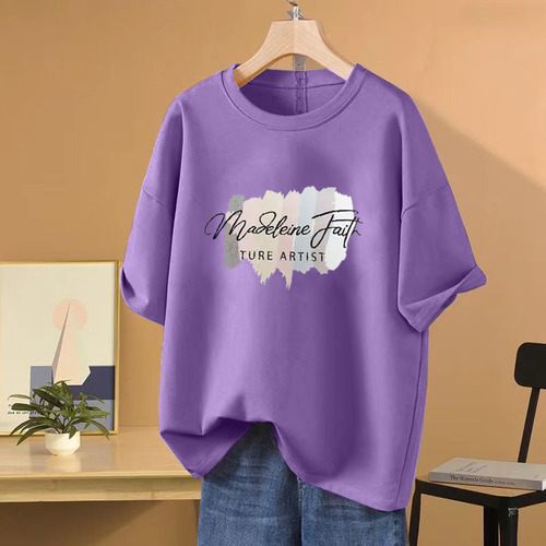 High-quality 100% pure cotton women's short sleeve t-shirt summer casual stylish commuting plus-size tummy cover stylish top