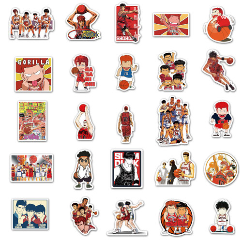 50 Non-Repeat Japanese Sports Comics Slam Dunk Stickers Removable Suitcase Stickers Car Laptop Stickers