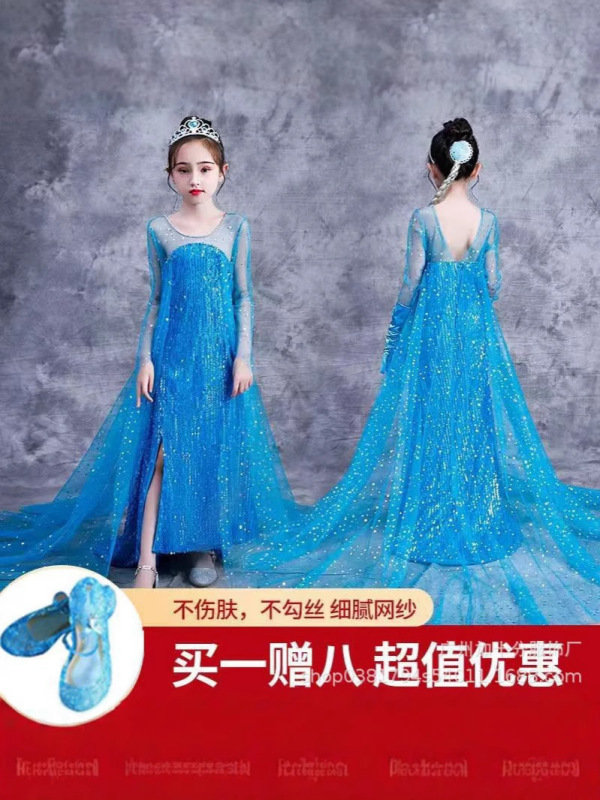 外国貿易クロスボーダーアナと雪の女王の正規版の女の子の艾莎の王女のスカートの夏の愛莎のワンピースの子供の誕生日のドレス|undefined