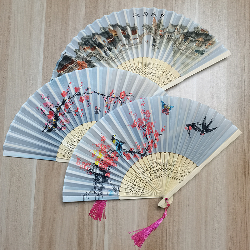 六一十一活動日式摺扇古風中國風學生絹布扇女士舞蹈跳舞扇子廠家